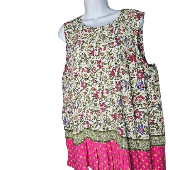 J. Jill Women’s Sleeveless Floral Blouse Rayon Scoop Neck Pink Patchwork Top M - Picture 1 of 11